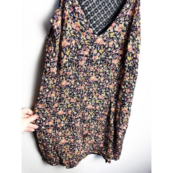 Xhilaration Floral Print Mesh Back V Neck Dress Black Womens Small - Picture 3 of 6